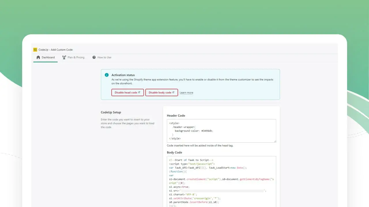 CodeUp: dashboard
