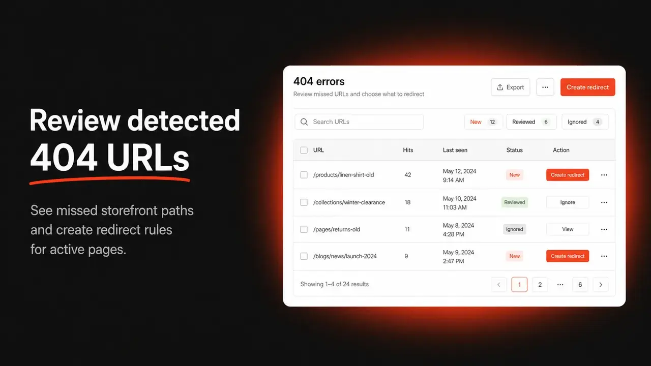 Redirect Manager: review detected 404 URLs