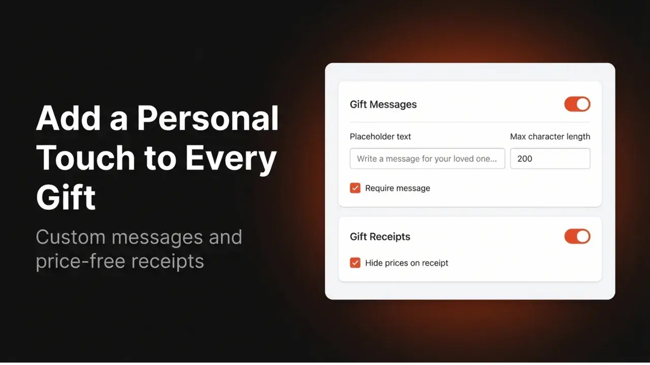 Gift Wrap & Message: Gift message and receipt settings screen