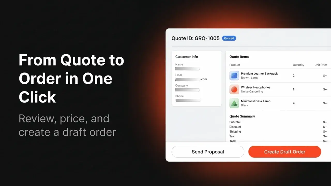 Request Quote: Quote detail view with draft order creation