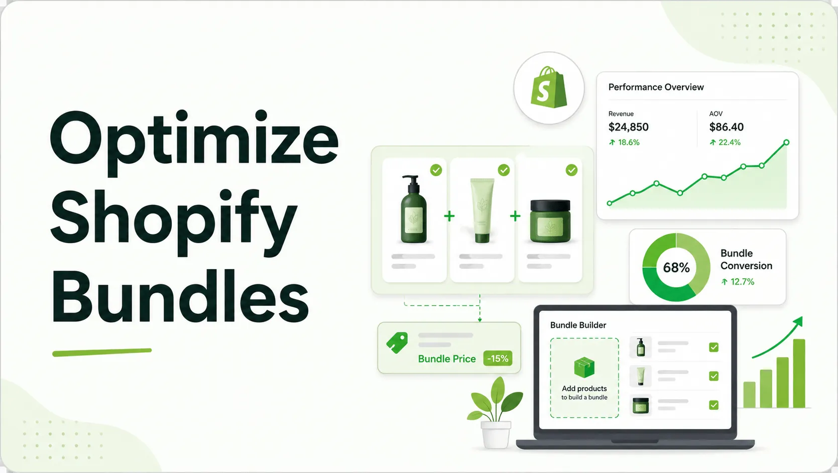 GroPulse thumbnail showing Shopify bundle analytics optimization with product bundle cards, data charts, and green brand visuals.