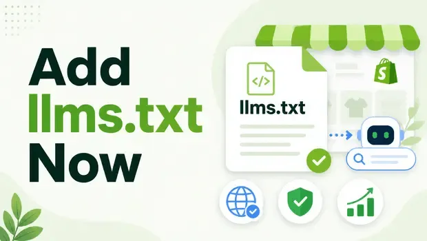 GroPulse thumbnail showing llms.txt and Shopify SEO optimization visuals for AI search readiness.